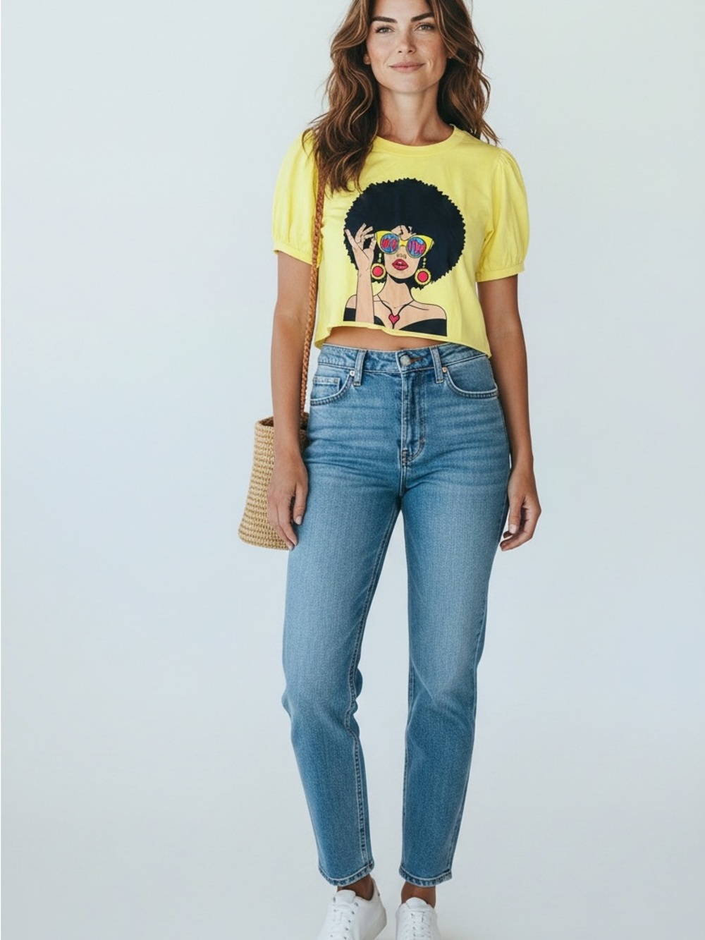 Fashion Nova Yellow Graphic Crop Top